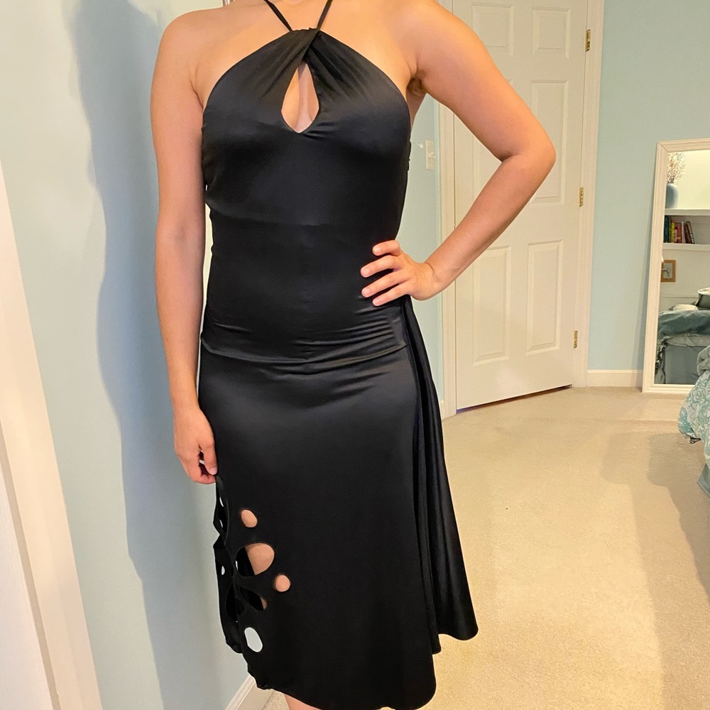 Ramy Brook Black Riley Cutout Halter HanDkerchief Midi Dress - Picture 2 of 5